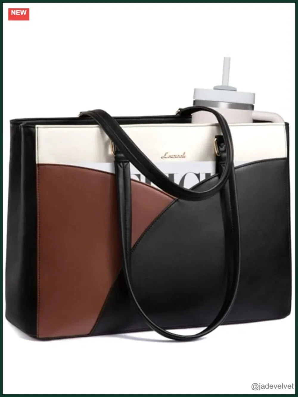 Waterproof PU Leather Laptop Tote Bag, 15.6